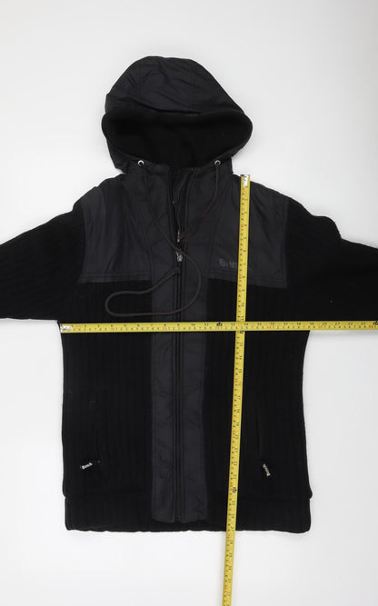 Bench Mens Black Full Zip Hooded Knit Jumper Size M