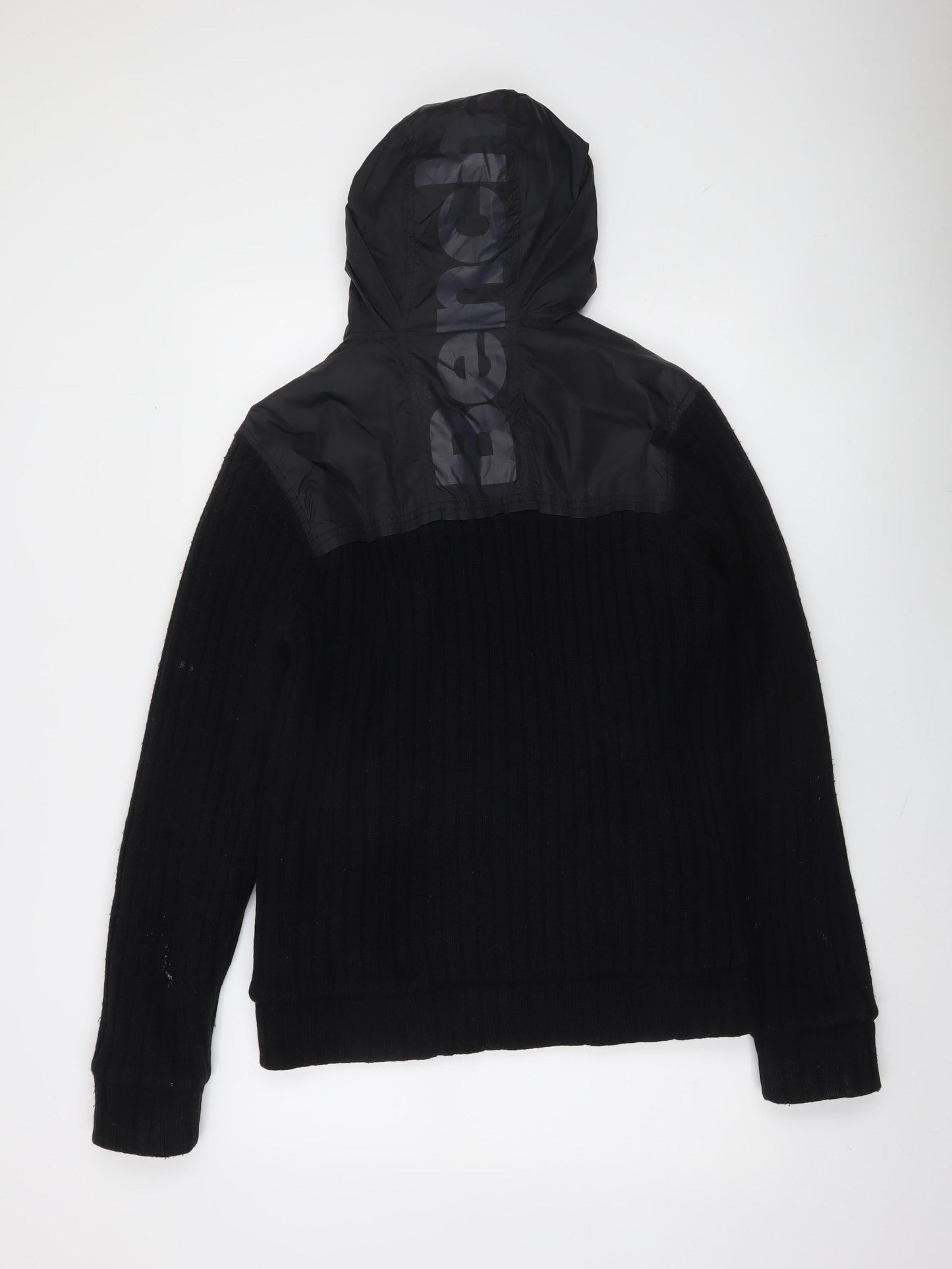 Bench Mens Black Full Zip Hooded Knit Jumper Size M