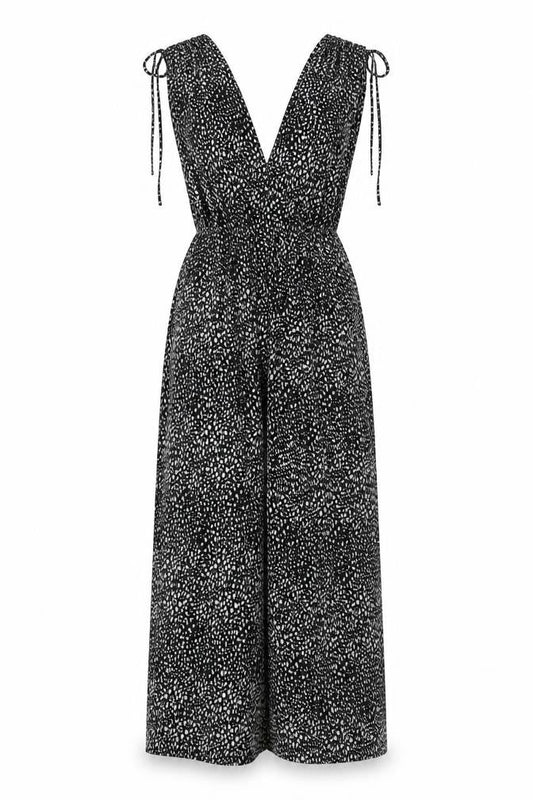 Bershka Women’s Black Animal Print Halter Wide-Leg Jumpsuit Size 8