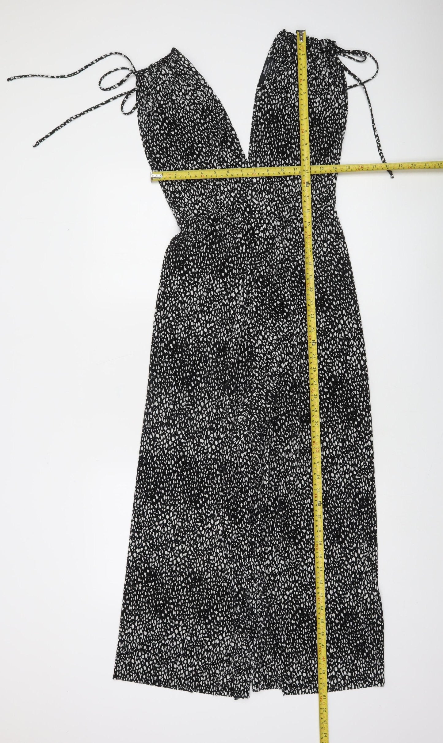 Bershka Women’s Black Animal Print Halter Wide-Leg Jumpsuit Size 8