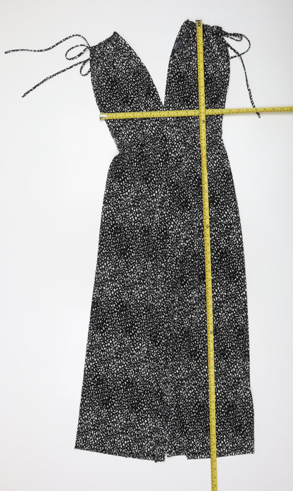 Bershka Women’s Black Animal Print Halter Wide-Leg Jumpsuit Size 8