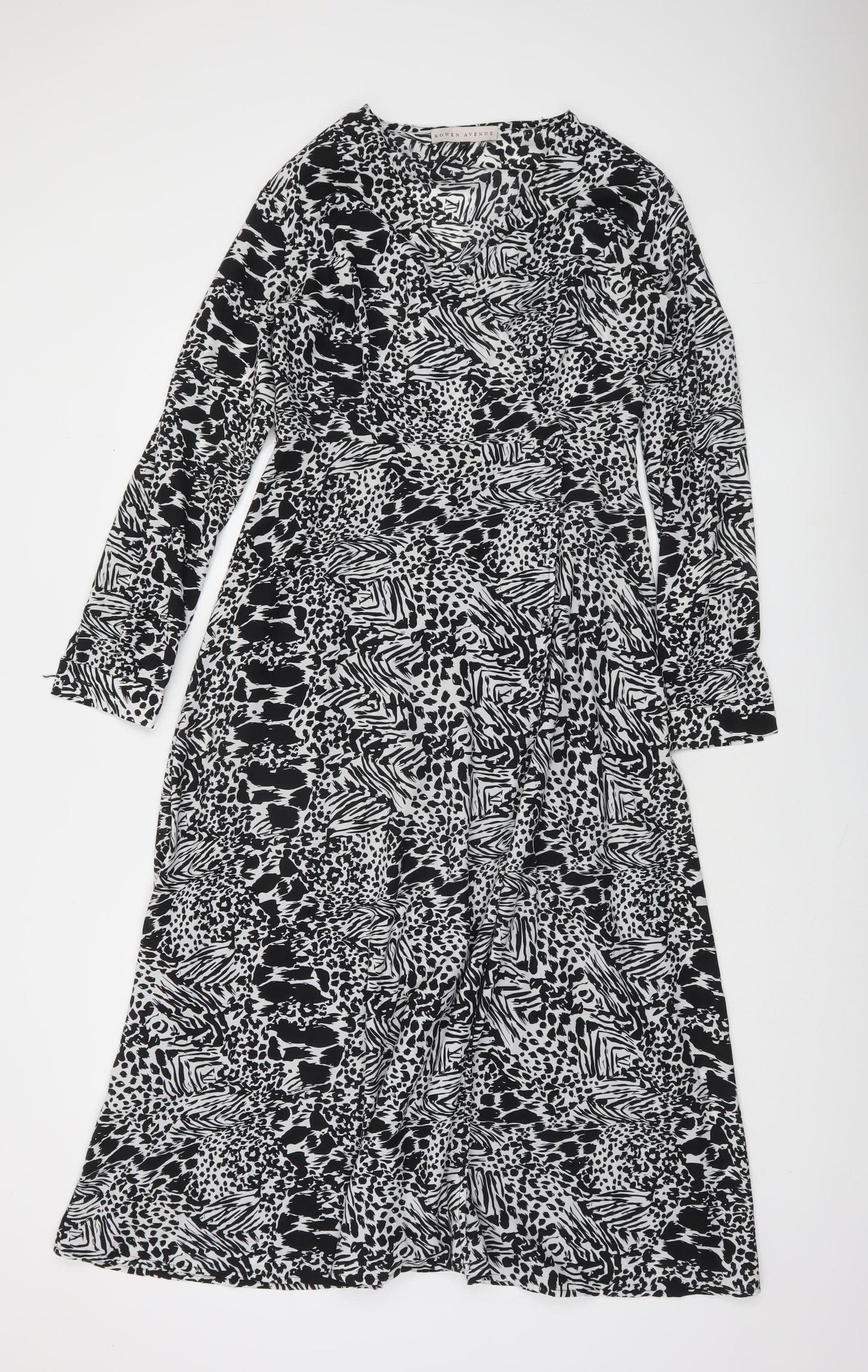 Rowen Avenue Womens Black Midi A-Line Animal Print Dress Size 10