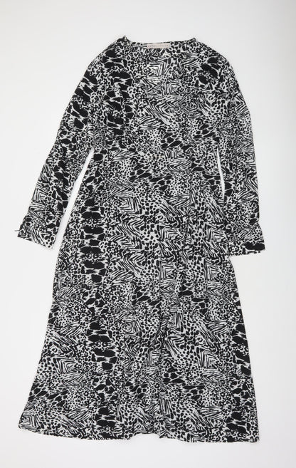 Rowen Avenue Womens Black Midi A-Line Animal Print Dress Size 10