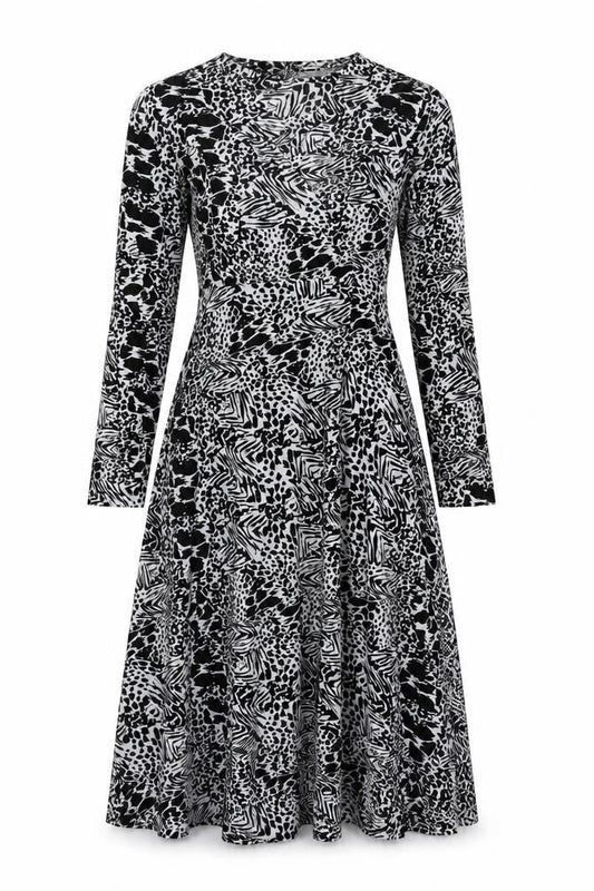Rowen Avenue Womens Black Midi A-Line Animal Print Dress Size 10