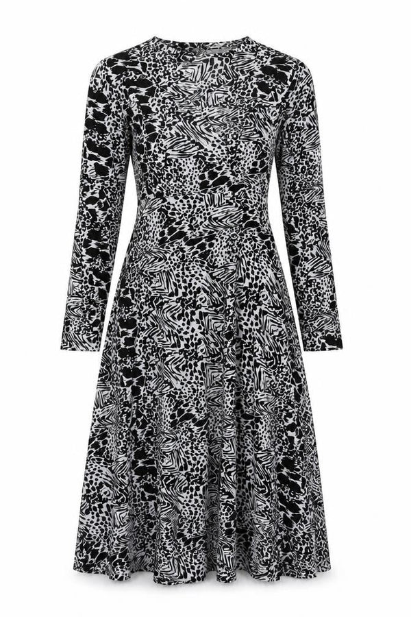 Rowen Avenue Womens Black Midi A-Line Animal Print Dress Size 10