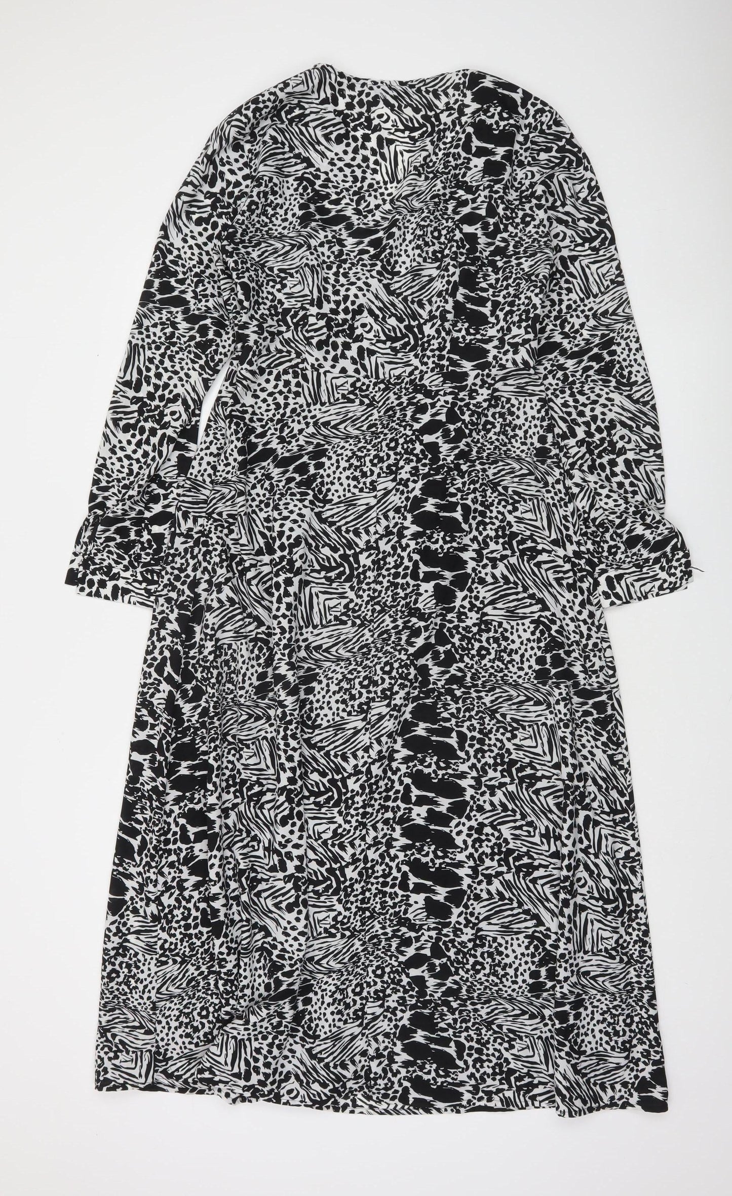 Rowen Avenue Womens Black Midi A-Line Animal Print Dress Size 10