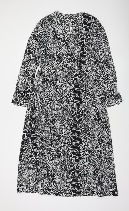 Rowen Avenue Womens Black Midi A-Line Animal Print Dress Size 10