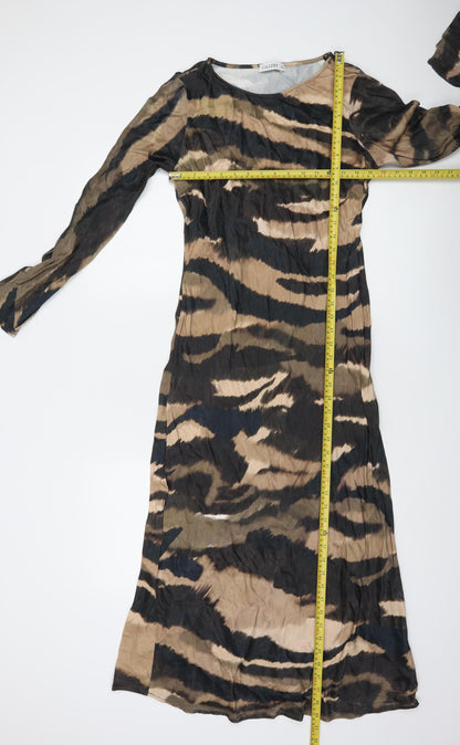 Gallery Women’s Brown Animal Print Midi Bodycon Dress Size 10