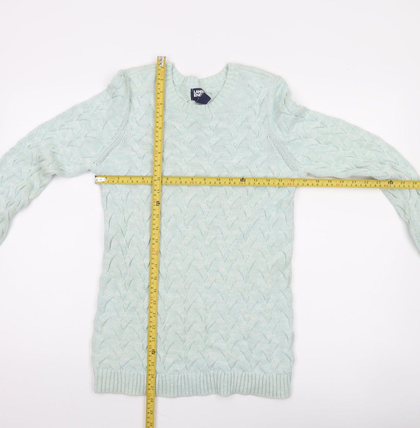 Lands' End Women's Green Cable-Knit Cotton Jumper XS