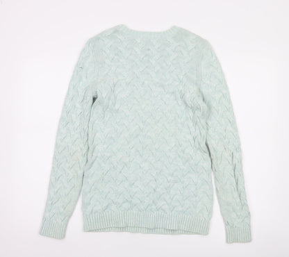 Lands' End Women's Green Cable-Knit Cotton Jumper XS
