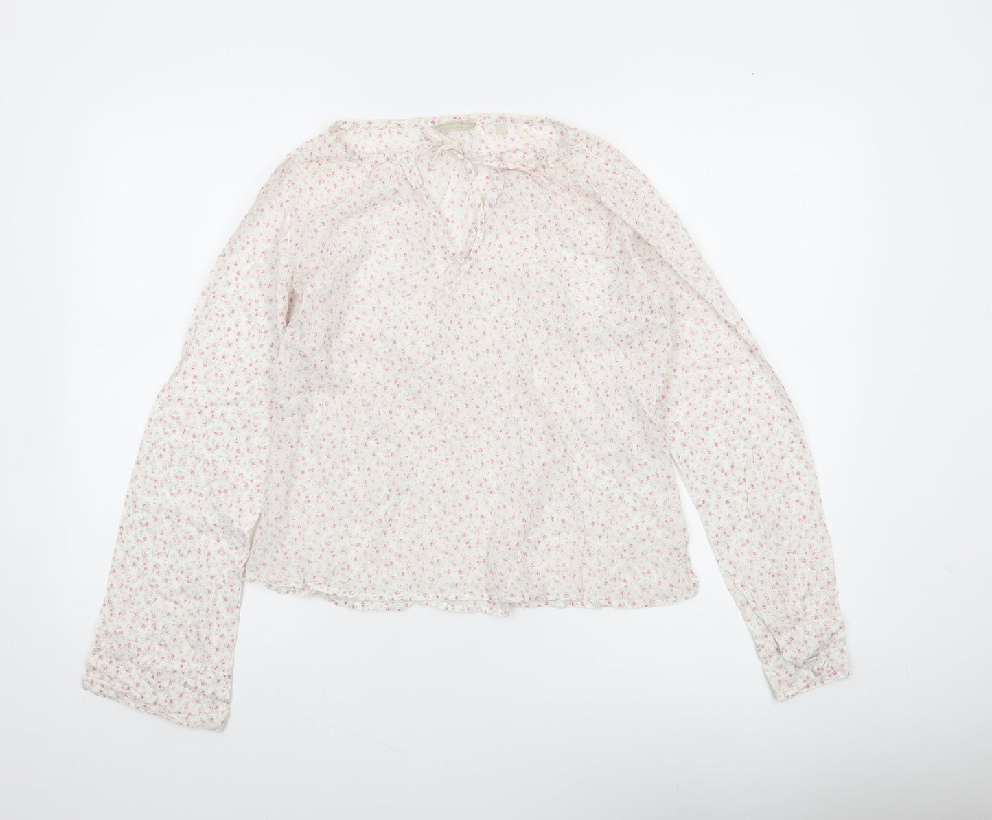 Massimo Dutti Women Ivory Floral Cotton Tunic Blouse Long Sleeve Size 14