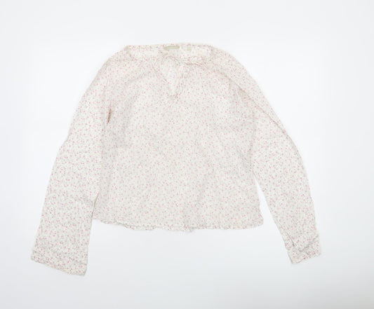 Additional front view of Massimo Dutti Women Ivory Floral Cotton Tunic Blouse Long Sleeve, size 14