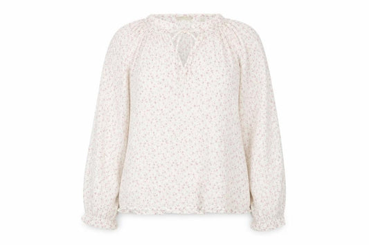 Front view of Massimo Dutti Women Ivory Floral Cotton Tunic Blouse Long Sleeve, size 14