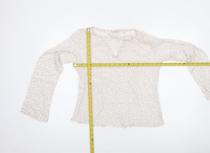 Massimo Dutti Women Ivory Floral Cotton Tunic Blouse Long Sleeve Size 14