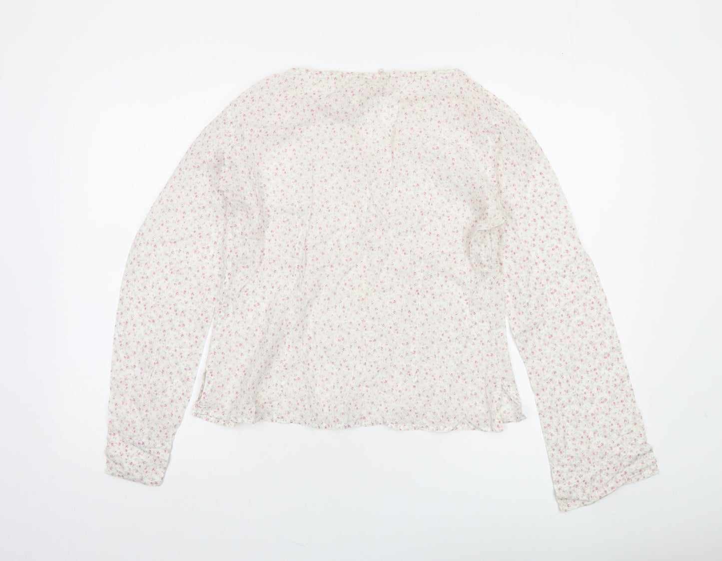 Massimo Dutti Women Ivory Floral Cotton Tunic Blouse Long Sleeve Size 14