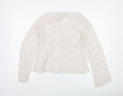 Massimo Dutti Women Ivory Floral Cotton Tunic Blouse Long Sleeve Size 14
