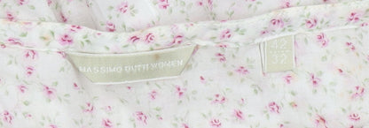 Massimo Dutti Women Ivory Floral Cotton Tunic Blouse Long Sleeve Size 14