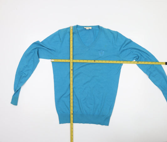 Diesel Men's Blue V-Neck Cotton Pullover Jumper Size S