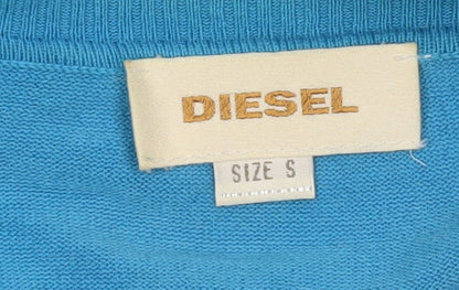 Diesel Men's Blue V-Neck Cotton Pullover Jumper Size S