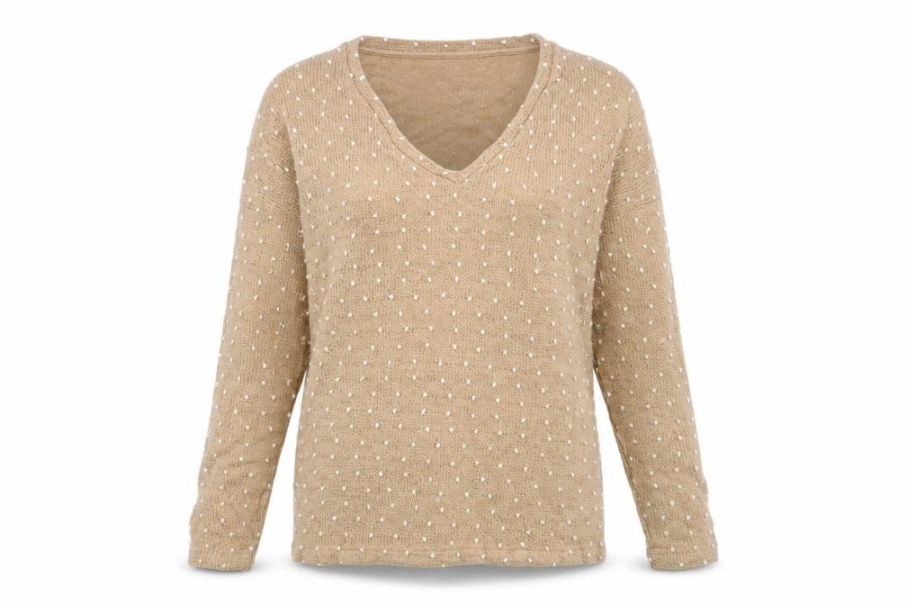 Mamalicious Women Beige Polka Dot Knit V-Neck Maternity Jumper S