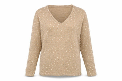 Mamalicious Women Beige Polka Dot Knit V-Neck Maternity Jumper S