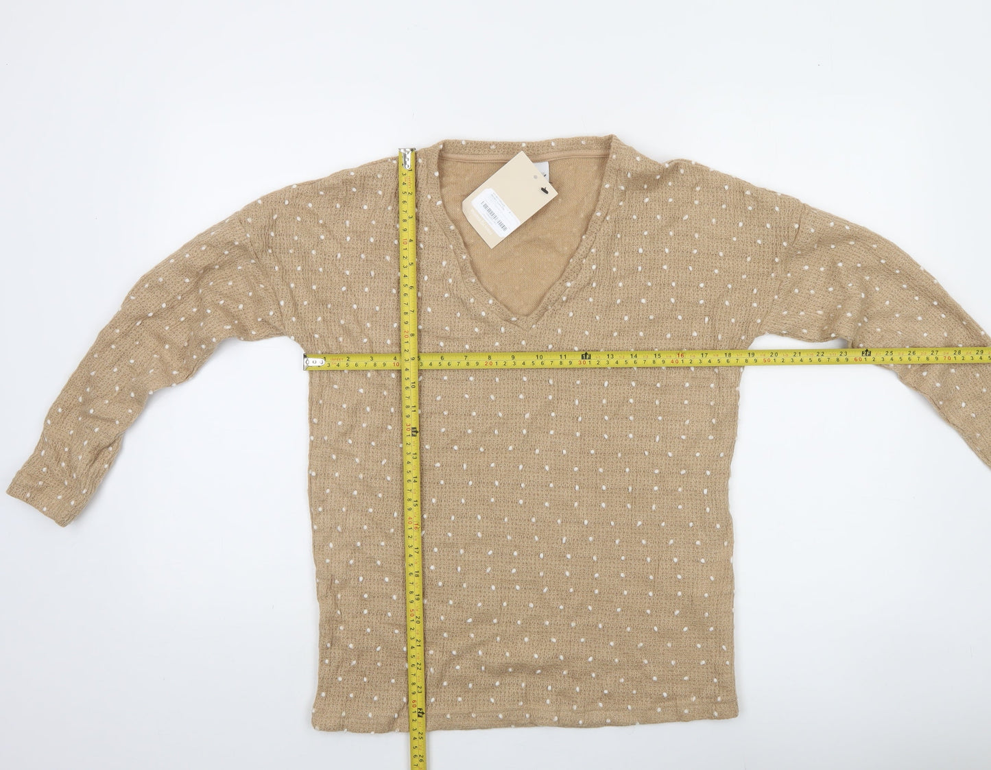 Mamalicious Women Beige Polka Dot Knit V-Neck Maternity Jumper S