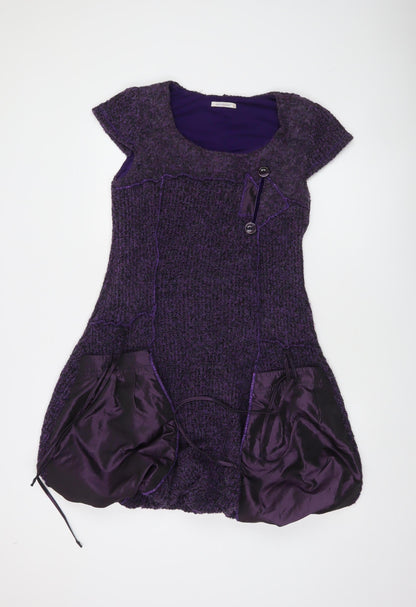 Tarsiani Milano Women’s Purple Wool Blend Short Bubble Hem Dress Size 14