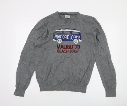 Whoopie Loopie Men's Grey Cotton Pullover Jumper L Malibu Embroidered