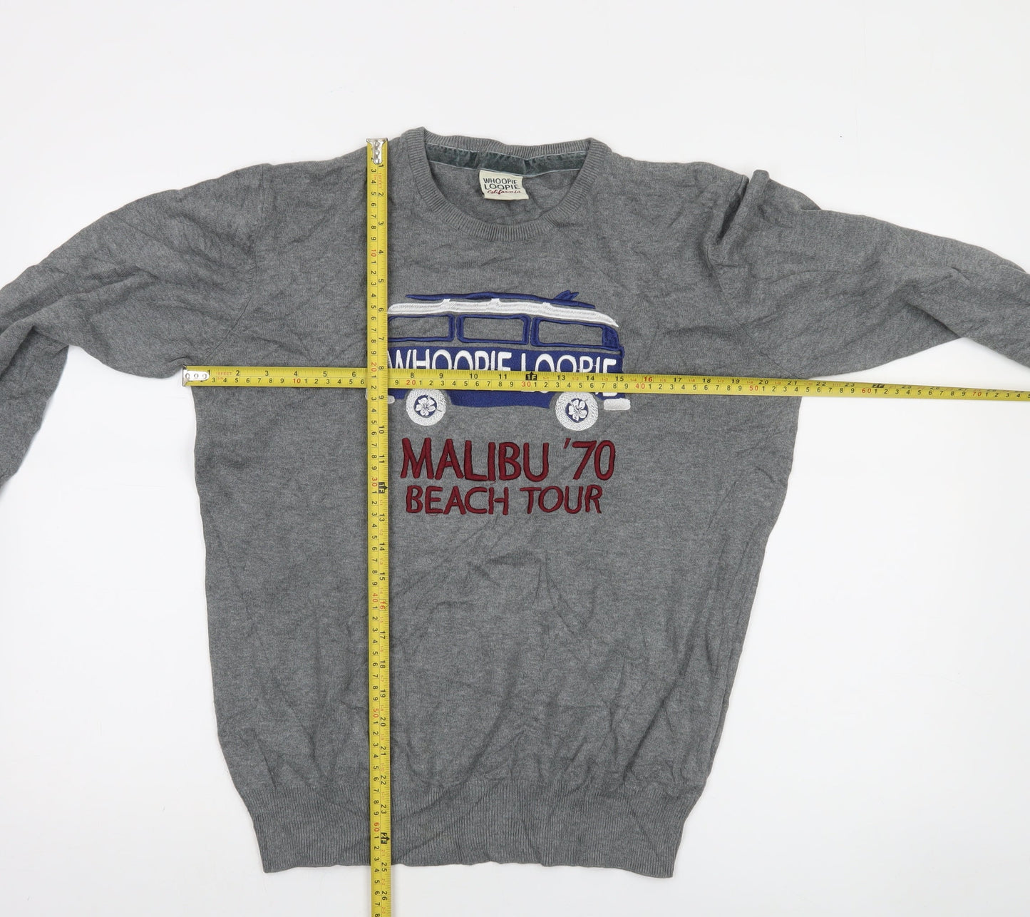 Whoopie Loopie Men's Grey Cotton Pullover Jumper L Malibu Embroidered