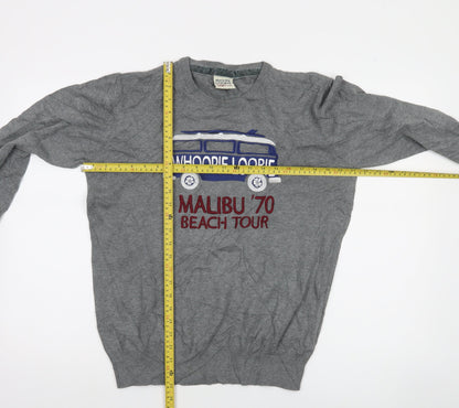 Whoopie Loopie Men's Grey Cotton Pullover Jumper L Malibu Embroidered