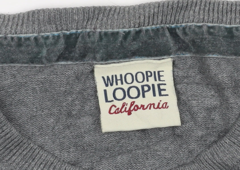 Whoopie Loopie Men's Grey Cotton Pullover Jumper L Malibu Embroidered