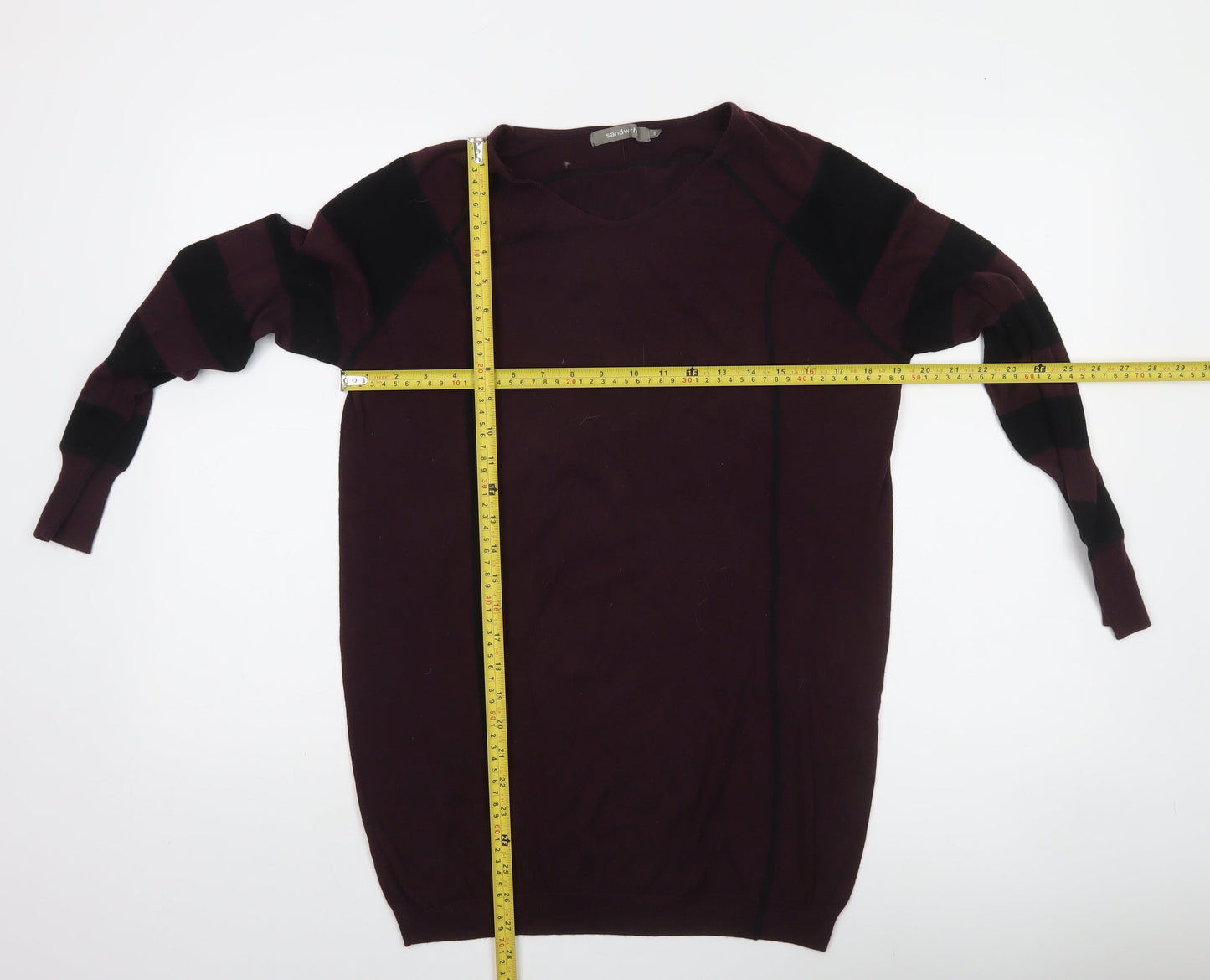 Sandwich Women's Burgundy & Black Striped Pullover Jumper Size S