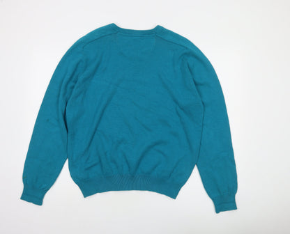 Farah Mens Blue L Cotton V-Neck Classic Knit Jumper