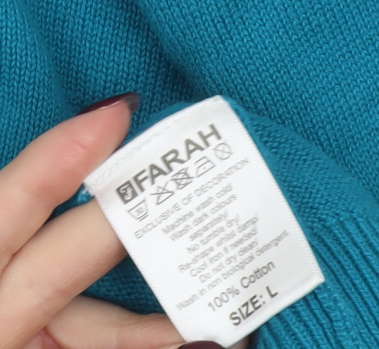 Farah Mens Blue L Cotton V-Neck Classic Knit Jumper