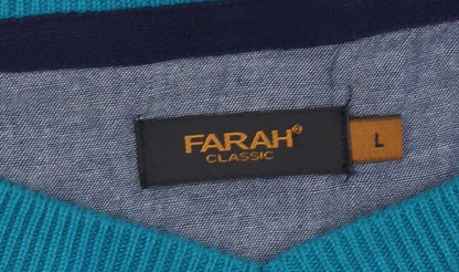 Farah Mens Blue L Cotton V-Neck Classic Knit Jumper