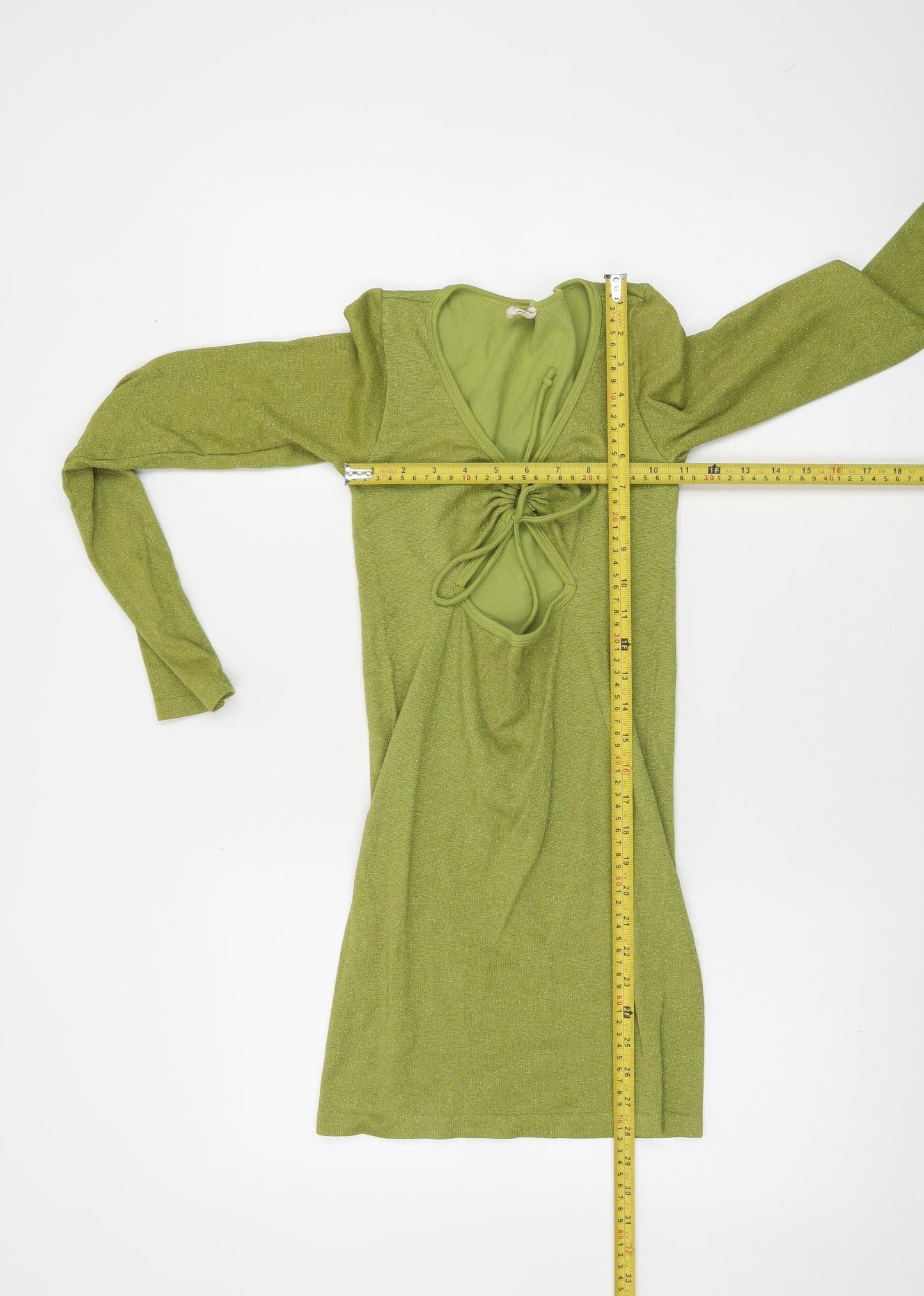 Urban Outfitters Women’s Green Glitter Tie V-Neck Long Sleeve Tunic Jumper S