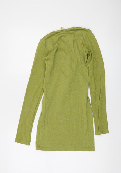 Urban Outfitters Women’s Green Glitter Tie V-Neck Long Sleeve Tunic Jumper S