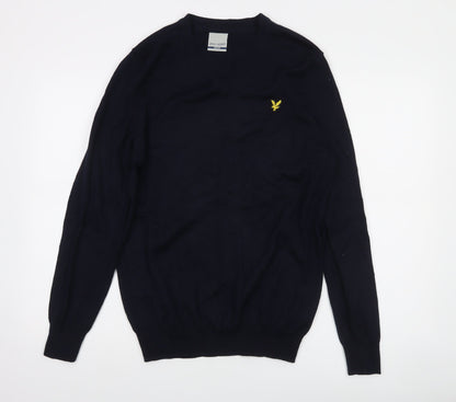 Lyle & Scott Men's Blue Wool V-Neck Jumper Medium