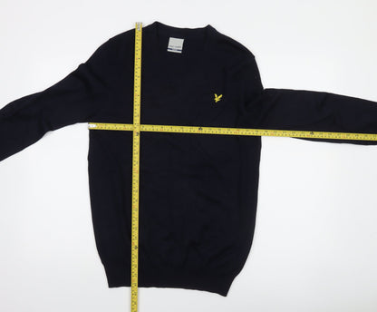Lyle & Scott Men's Blue Wool V-Neck Jumper Medium