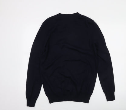 Lyle & Scott Men's Blue Wool V-Neck Jumper Medium