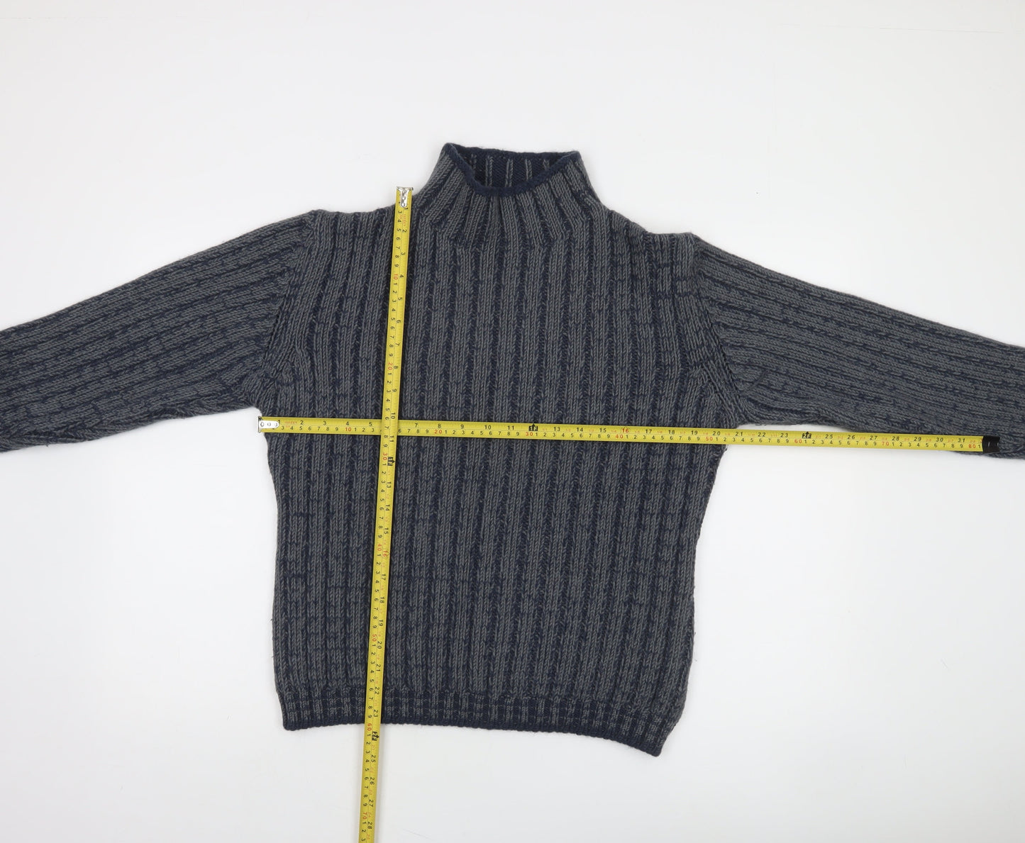 Timberland Men's Grey Wool Blend Cable Knit High Neck Jumper L