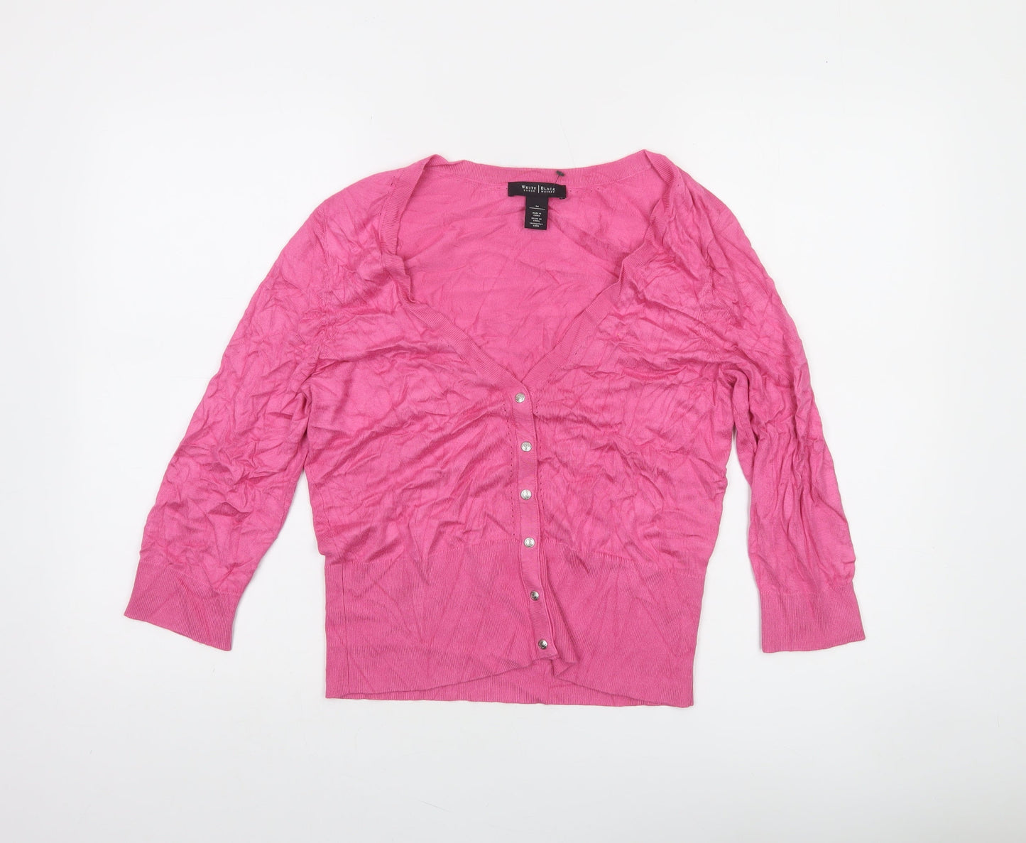 White House Black Market Women Pink M V-Neck Button Cardigan
