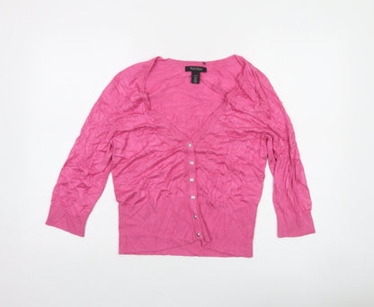 White House Black Market Women Pink M V-Neck Button Cardigan