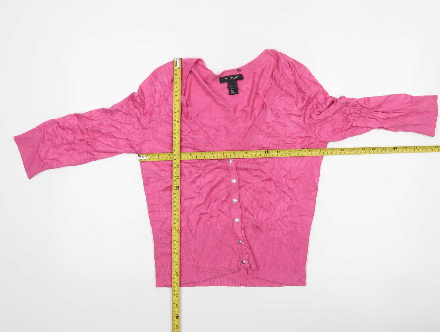 White House Black Market Women Pink M V-Neck Button Cardigan