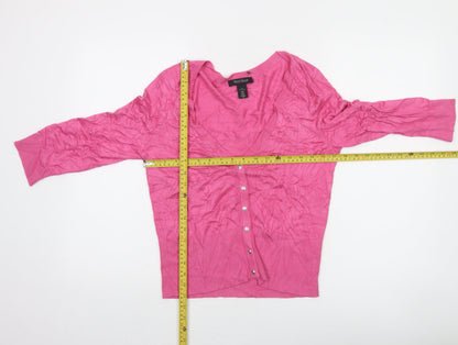 White House Black Market Women Pink M V-Neck Button Cardigan