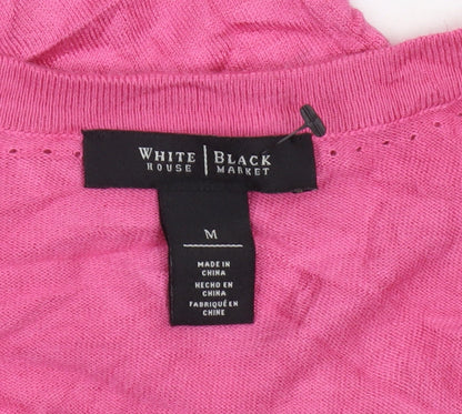 White House Black Market Women Pink M V-Neck Button Cardigan