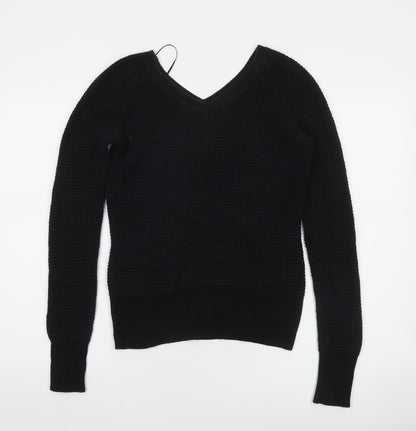 Calvin Klein Women's Black V-Neck Waffle Knit Jumper Size S