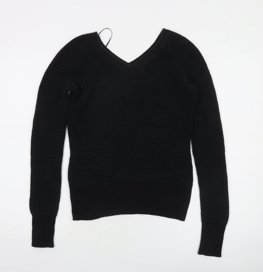 Calvin Klein Women's Black V-Neck Waffle Knit Jumper Size S