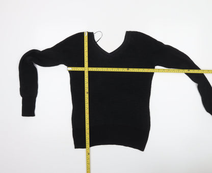 Calvin Klein Women's Black V-Neck Waffle Knit Jumper Size S