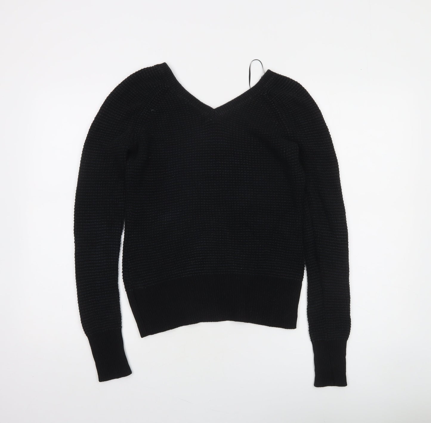 Calvin Klein Women's Black V-Neck Waffle Knit Jumper Size S